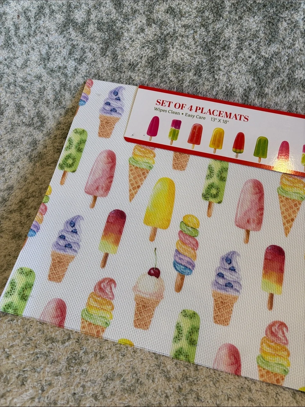 Ice Cream Popsicle Placemat Set of 4 NWT Bliss Studio 13x18” pvc polyester